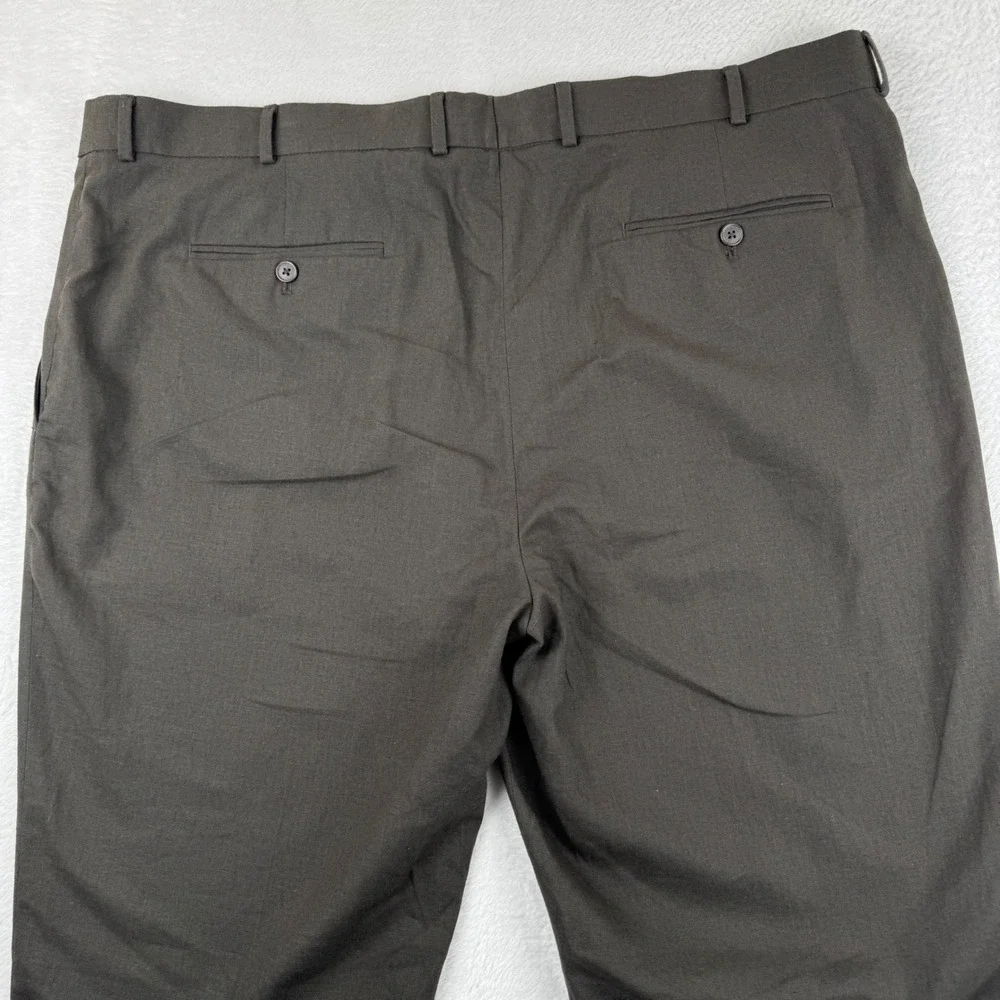 Stafford Linen Blend Trousers Mens 44x30 Brown Classic‎ Fit Flat Front Pants